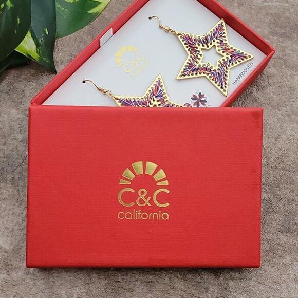 C&C California Red, White & Blue Handwoven Star Earrings NEW - Picture 4 of 5